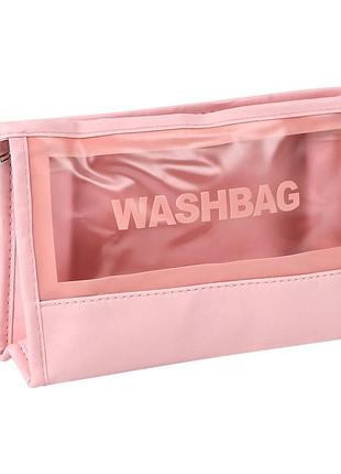 Косметичка дорожная stenson washbag r32842-s прозрачная 22×14×6.5 см, одно отделение на молнии, розовый цвет