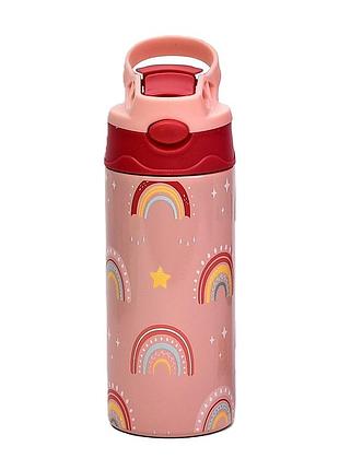 Термос-поилка stenson mt-3453f детский с трубочкой 400 мл pink
