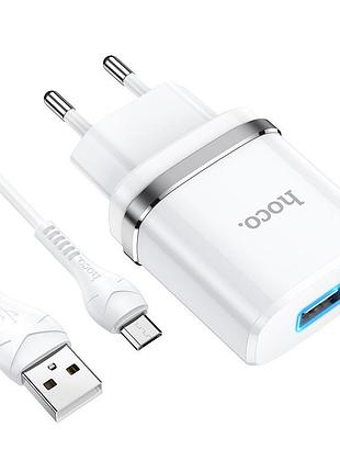 Адаптер сетевой зарядное устройство hoco micro usb cable n1 1usb 2.4a белый