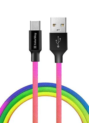 Кабель colorway nylon braided usb — type-c, 1м, 2.4a, мультиколір