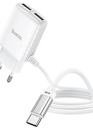 Адаптер зарядний пристрій hoco type-c cable c82a 2usb 2.4a білий