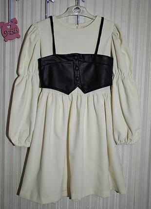 Вельветовое платье с корсетом tais kids 146 см, молочное, черная