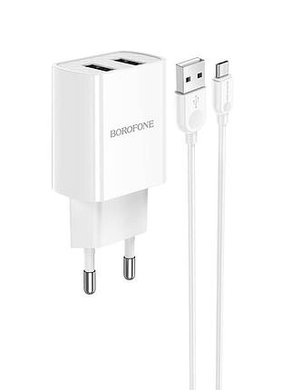 Зарядное устройство borofone с кабалем usb to micro usb 1m ba53a 2usb 2.1a white
