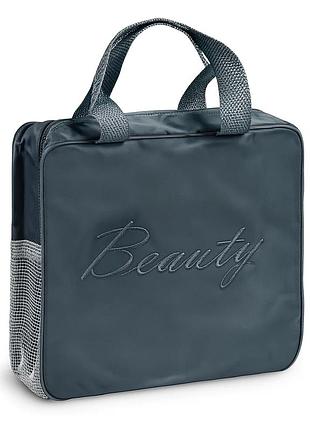 Косметичка дорожная stenson beauty 24×23×9.5 см, практичная модель с двумя ручками и сетчатым карманом, выполнена в темно-сером
