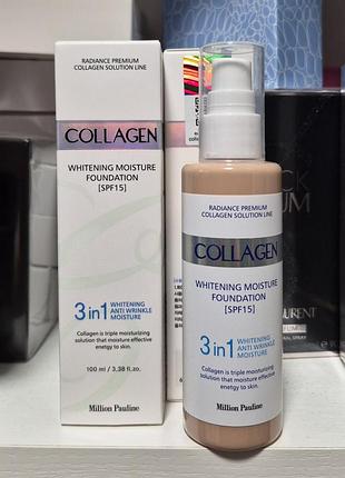 Тональный крем 3в1 с коллагеном тон 21 ( натуральный)- enough 3in1 collagen whitening moisture foundation spf 15, 100 мл