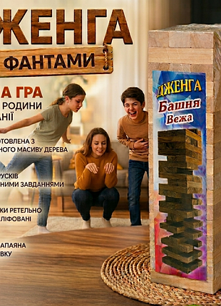 Игра настольная "дженга с фантами", на русском языке (60 брусков)(28,5*7*7 см) массив дерева