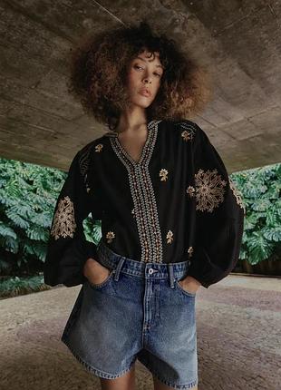 Сорочка жіноча чорна з вишивкою zara new