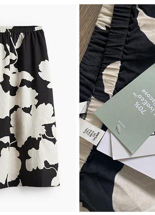 Жіноча міді спідниця h&m з еластичним поясом, суміш льону, xl
