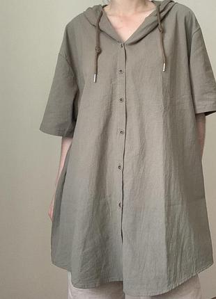 Вільного крою лляна сорочка, туніка з капюшоном, р. 3xl