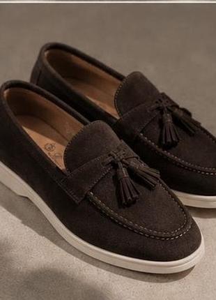 Жіночі лофери loro piana summer walk, 36-46, шоколад, замша