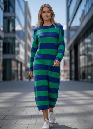 Сукня довга тепла смужка зелено-синя vila s oversize