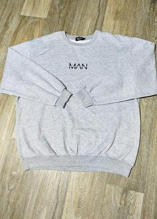 Мужской серый свитшот boohoo man , размер l .