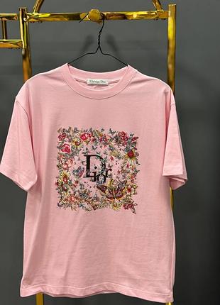 Накладной платеж ❤ люксовая качественная оверсайз футболка с принтом лого стразы цветы бабочки