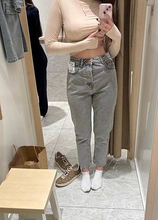 Джинси жіночі stradivarius мом сірі висока посадка розмір 36
