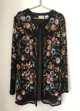 Колекційний шовковий жакет nagpal, ручна вишивка бісером та паєтками, vintage