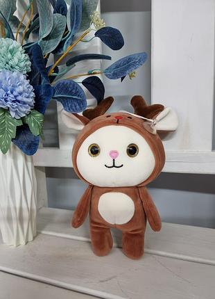 Мягкая игрушка котенок в кигуруми оленя кот олененок с присоской котик плюшевый