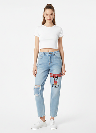 Винтажные голубые джинсы / мом fit / бойфренды / philipp plein / mikki mouse / имталия / vintage ➡️ размер xs/s