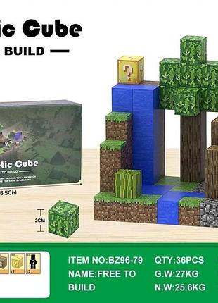 Магнитный конструктор кубиками 107 деталей, minecraft