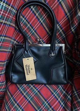 Vivienne westwood leather kiss-lock handbag black silver orb logo