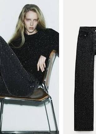 Zara оригінал прямі джинси у каміннях сяючі