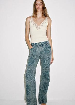 Джинсы жаккардовые zw collection flare с высокой посадкой