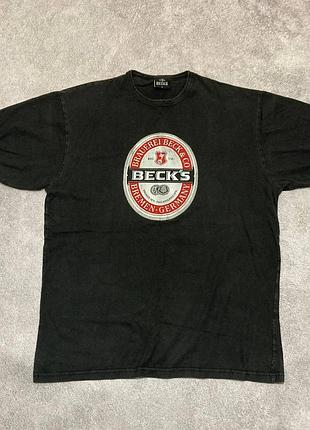 Чорна чоловіча футболка з принтом пива beck's мерч вінтаж оверсайз бавовна
