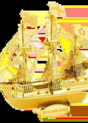 Металевий 3d конструктор "корабель golden hind (золотий колір)", metal earth, mms049g