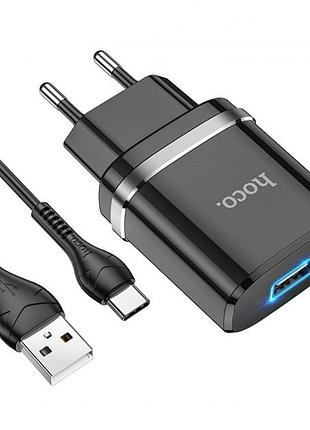 Зарядное устройство hoco type-c cable ardent single port charger set n1 | 1usb, 5v/2.4a, 12w | black