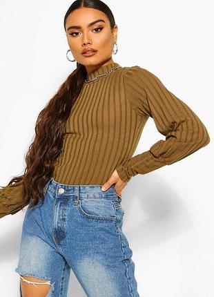 Гольф женский boohoo хаки s новый – с объемным рукавом