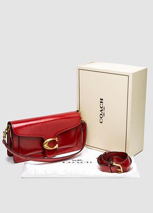 Женская сумка премиум coach tabby shoulder bag 26 in polished pebble leather red/gold