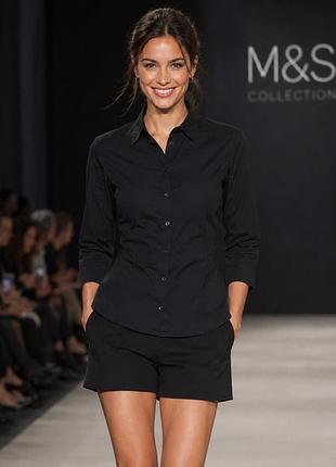 Жіноча сорочка m&s collection, чорна, приталена, рукав 3/4, s (бавовна/еластан)