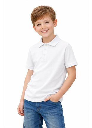 Белая футболка поло для мальчика на 7-8 лет (100%коттон)