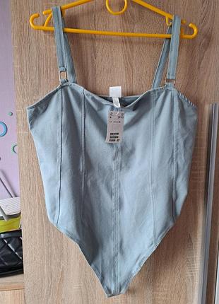Новое женское трикотажное серебралетное боди h&amp;m
 размер xl коттон 83%