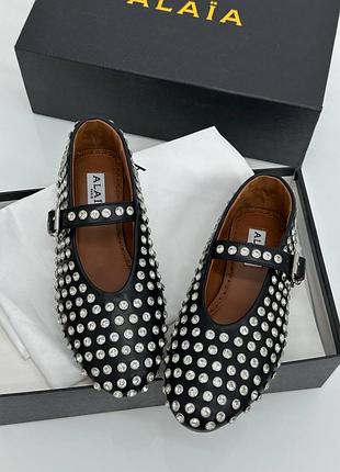 Шкірні чорні балетки з камінням люкс алаїа al@ïa strass