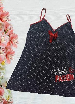 🌹🌹красивая бельевая пижамная женская майка черная в горох xs/s хлопок🌹🌹