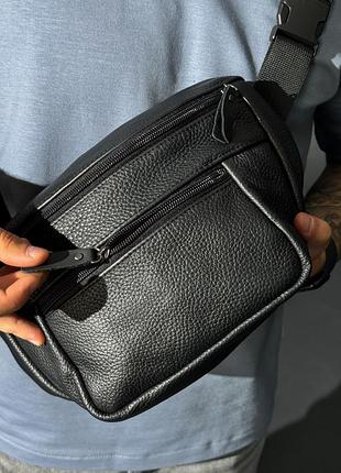 Сумка на пояс мужская из натуральной кожи флотар (черная)