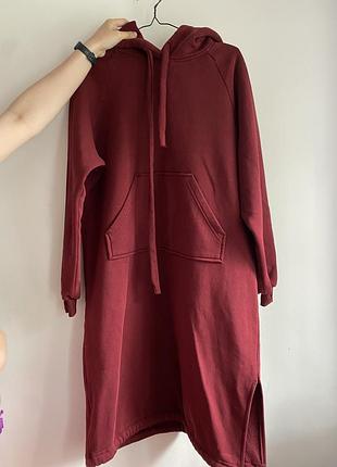 Сукня-худі на флісі хочусобітаке onesize oversize колір марсала