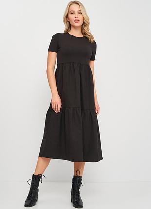 Платье футболка ярксный низ черное миди свободное stradivarius