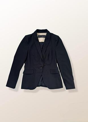 Базовый черный пиджак zara basic / классический женский жакет блейзер зара приталенный
