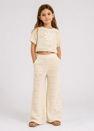 Стильний дитячий в’язаний костюм mng (mango kids) у молочному кольорі 🌼