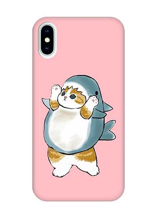 Матовый розовый чехол на iphone x / xs :: котенок акула (принт 379)