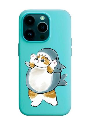 Матовый бирюзовый чехол на apple iphone 14 pro :: котенок акула (принт 379)