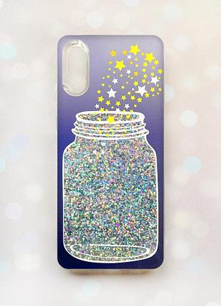 Чехол с плавающими блестками на samsung galaxy a02 / a022 (2021) серебряный :: банка со звёздами (принт 366)
