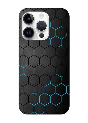Матовый черный чехол на iphone 14 pro фон соты (принт 359)