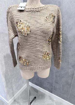 Светр zara, вовняний светр, реглан з паєтками