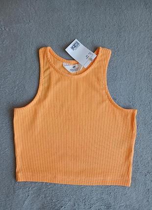 Помаранчевий трикотажний укорочений топ (кроп-топ) від бренду h&m, розмір xxs-xs