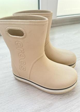 Чоботи гумові,чоботи резинові  crocs бежеві з утепленням