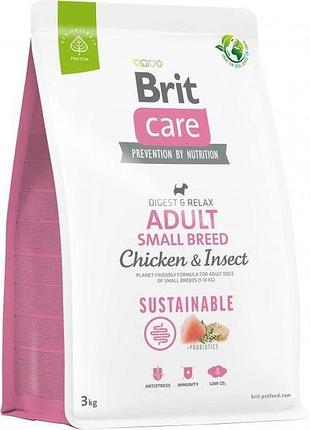 Brit care dog sustainable adult adult small breed корм для собак малих порід з куркою та комахами 3кг