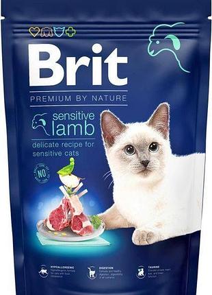 Brit premium сухий корм для дорослих котів з чутливим травленням із ягням 1,5кг