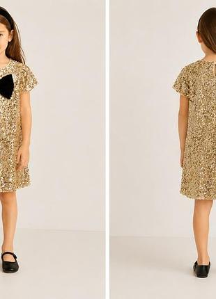 ✨ zara kids святкова золота сукня з паєтками та оксамитовим бантом 122 см / 7 років